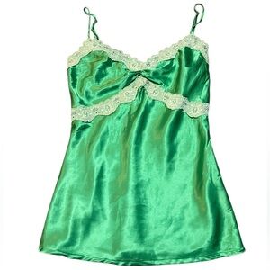 Ruby Sky Y2K green silk and lace trim camisole with adjustable straps